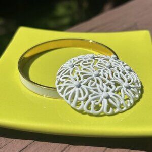 MONET White Filigree Brooch/ White Gold Bangle SET
